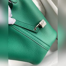 Корзина для продуктов 18 см, ткань с кожаной отделкой, зеленая, с