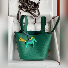 Корзина для продуктов 18 см, ткань с кожаной отделкой, зеленая, с