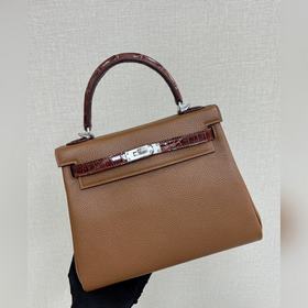 Kelly touch 25 см, кожа крокодила с глянцевой поверхностью, комби