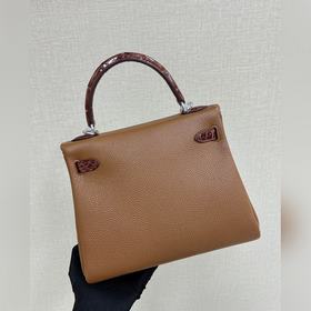 Kelly touch 25 см, кожа крокодила с глянцевой поверхностью, комби