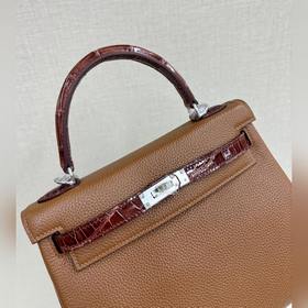 Kelly touch 25 см, кожа крокодила с глянцевой поверхностью, комби