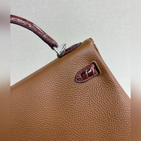 Kelly touch 25 см, кожа крокодила с глянцевой поверхностью, комби