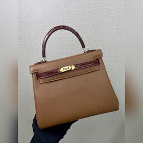Kelly touch 25 см, кожа крокодила с глянцевой поверхностью, комби