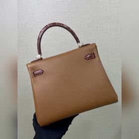 Kelly touch 25 см, кожа крокодила с глянцевой поверхностью, комби