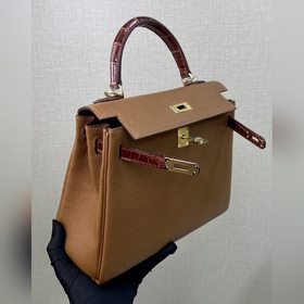 Kelly touch 25 см, кожа крокодила с глянцевой поверхностью, комби