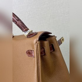 Kelly touch 25 см, кожа крокодила с глянцевой поверхностью, комби