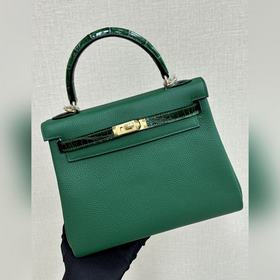 Kelly touch 25 см, кожа крокодила с глянцевой поверхностью, кожа