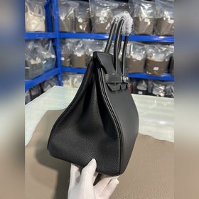 Фотографииз мастерской Birkin Platinum, черный, серебряная застеж