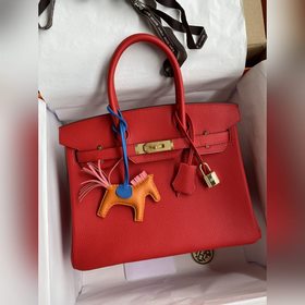 Ручная работа Birkin 30 см, импортная кожа Togo, красный цвет с з