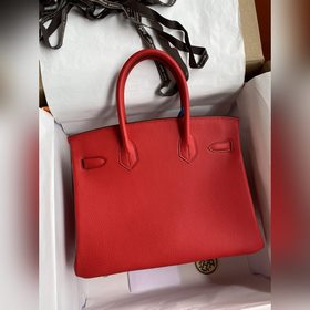 Ручная работа Birkin 30 см, импортная кожа Togo, красный цвет с з
