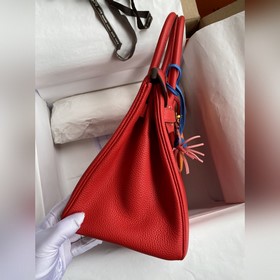 Ручная работа Birkin 30 см, импортная кожа Togo, красный цвет с з
