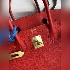Ручная работа Birkin 30 см, импортная кожа Togo, красный цвет с з
