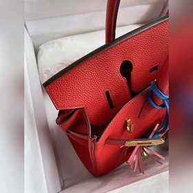 Ручная работа Birkin 30 см, импортная кожа Togo, красный цвет с з