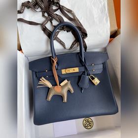 Ручная работа Birkin 30 см, импортная кожа Togo, темно-синяя, зол