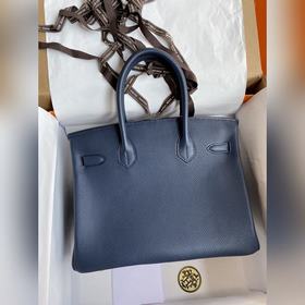 Ручная работа Birkin 30 см, импортная кожа Togo, темно-синяя, зол