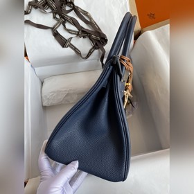 Ручная работа Birkin 30 см, импортная кожа Togo, темно-синяя, зол