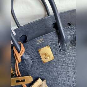 Ручная работа Birkin 30 см, импортная кожа Togo, темно-синяя, зол