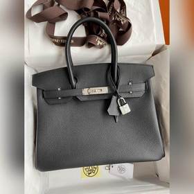 Ручная работа Birkin 30 см, импортная кожа Togo, черный, серебрян