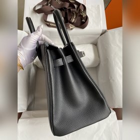 Ручная работа Birkin 30 см, импортная кожа Togo, черный, серебрян