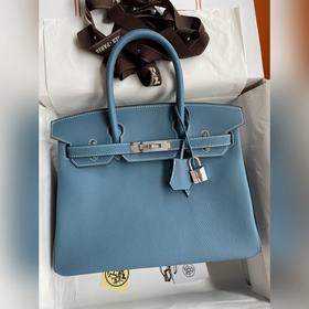 Ручная работа Birkin 30 см, импортная кожа Togo, джинсовый синий,