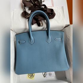 Ручная работа Birkin 30 см, импортная кожа Togo, джинсовый синий,
