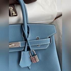 Ручная работа Birkin 30 см, импортная кожа Togo, джинсовый синий,