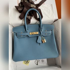 Ручная работа Birkin 30 см, импортная кожа Togo, джинсовый синий,