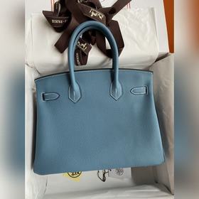 Ручная работа Birkin 30 см, импортная кожа Togo, джинсовый синий,