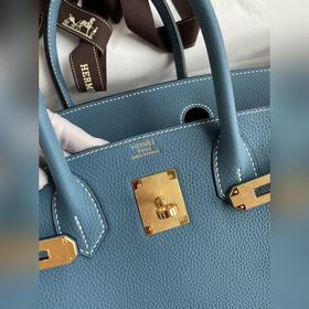 Ручная работа Birkin 30 см, импортная кожа Togo, джинсовый синий,