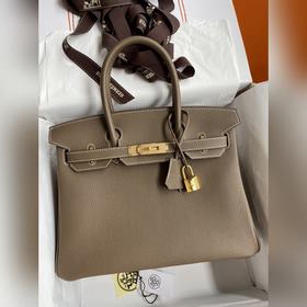 Ручная работа Birkin 30 см, импортная кожа Togo, серый цвет, золо