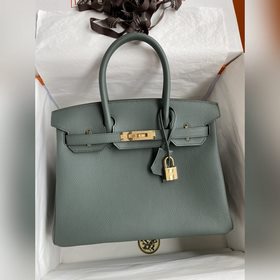 Ручная работа Birkin 30 см, импортная кожа Togo, миндально-зелены