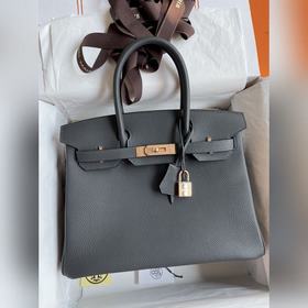 Ручная работа Birkin 30 см, импортная кожа Togo, серый цвет, розо