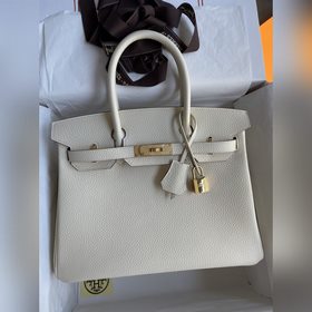 Ручная работа Birkin 30 см, импортная кожа Togo, кремово-белая, з