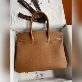 Ручная работа Birkin 30 см, импортная кожа Togo, золотисто-коричн