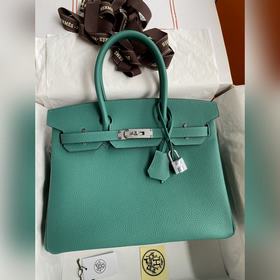 Ручная работа Birkin 30 см, импортная кожа Togo, синий цвет, сере