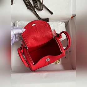 Мини Линди 19 см, оригинальная кожа TC [красный цвет флага] Сереб