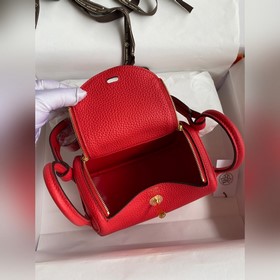 Мини Линди 19 см, оригинальная кожа TC [красный флаг] Золотая зас