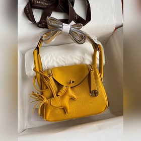 Мини Линди 19 см, оригинальная кожа TC, импортная, янтарно-желтог