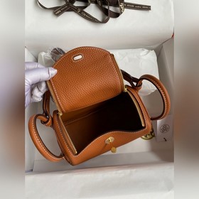 Мини Линди 19 см, оригинальная кожа TC, золотисто-коричневая, зол