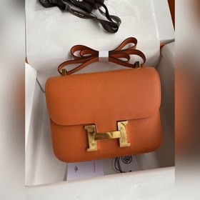 Канкан, большой, 24 см, импортная кожа Epsom, оранжевый, золотая