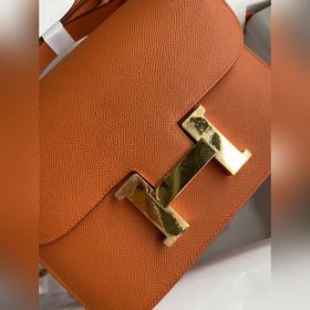 Канкан, большой, 24 см, импортная кожа Epsom, оранжевый, золотая 