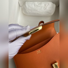 Канкан, большой, 24 см, импортная кожа Epsom, оранжевый, золотая 