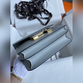 Канкан, большой размер, 24 см, импортная кожа Epsom, льняной сини