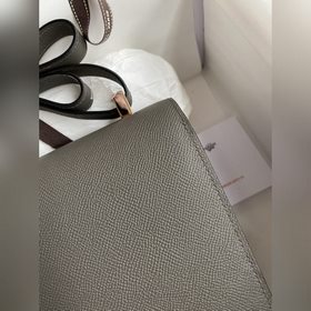 Канкан, большой, 24 см, импортная кожа Epsom, серый цвет, розово-