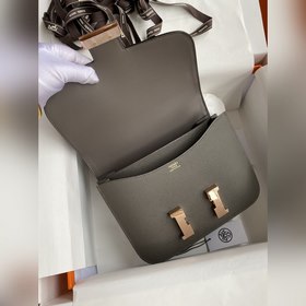 Канкан, большой, 24 см, импортная кожа Epsom, серый цвет, розово-