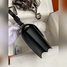 Канкан, большой, 24 см, импортная кожа Epsom, черный, золотая зас