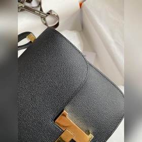 Канкан, большой, 24 см, импортная кожа Epsom, черный, золотая зас
