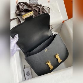 Канкан, большой, 24 см, импортная кожа Epsom, черный, золотая зас