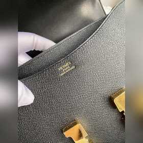Канкан, большой, 24 см, импортная кожа Epsom, черный, золотая зас