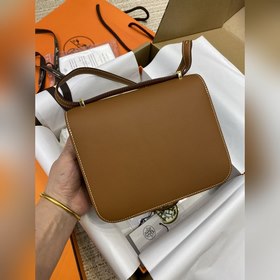 Маленький рожок Kang 19 см, импортный кожа Evercolor, золотисто-к